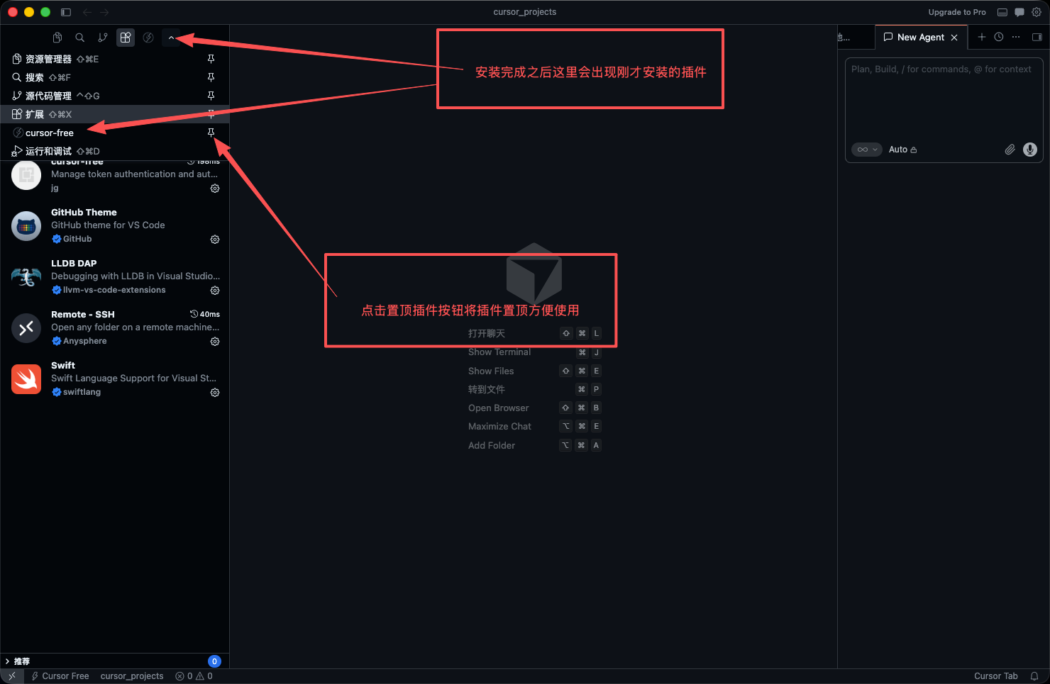 安装完成后置顶 CursorMax 插件入口